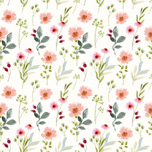 Pink Wildflower Watercolor Seamless Pattern