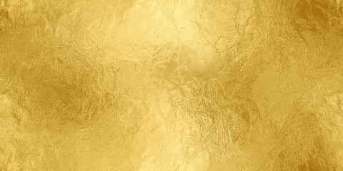seamless gold leaf background texture. shiny golden yellow crumpled metallic foil repeat pattern. mo