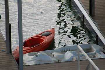 red kayak on a lake