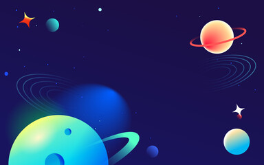 Canvas Print - Astronaut is exploring space with universe and planets in the background, vector illustration