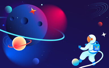 Canvas Print - astronaut is exploring space with universe and planets in the background, vector illustration