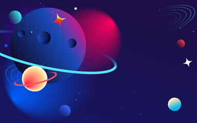 Canvas Print - astronaut is exploring space with universe and planets in the background, vector illustration