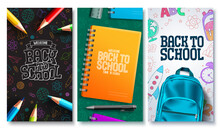 School Back Vector Poster Set. Back To School Text Background Collection For Educational Promo Design. Vector Illustration. 

