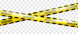 Realistic crossing warning danger tapes or Police line. Caution tape of warning signs for construction area or crime scene in yellow. Do not cross ribbon. Ribbons for accident, under construction