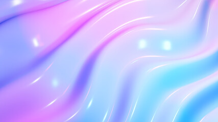 Aufkleber - Abstract background 3D, shiny plastic waves with purple blue  textures and lights  interesting lustrous liquid wavy texture, 3D render illustration.