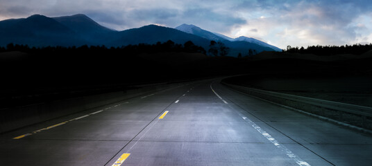 Wall Mural - dark night road through forest and mountains