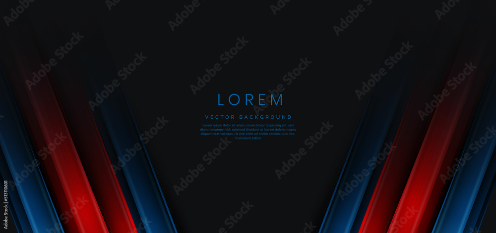 Abstract red and blue gradient geometric diagonal layer on black ...