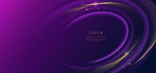 Abstract Luxury Golden Lines Curved Overlapping On Dark Blue And Purple Background With Lighting Effect Spakle. Template Premium Award Ceremony Design.