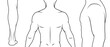 Vector outline illustration male body. Parts of body for tattoo example, sport, medical illustrations. Black and white. 