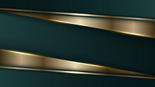 3D Modern Luxury Banner Template Design Green Stripes And Golden Glitter Gold Line Light Sparking On Dark Green Background