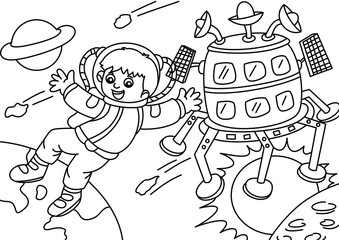 Wall Mural - astronaut coloring page for kids vector