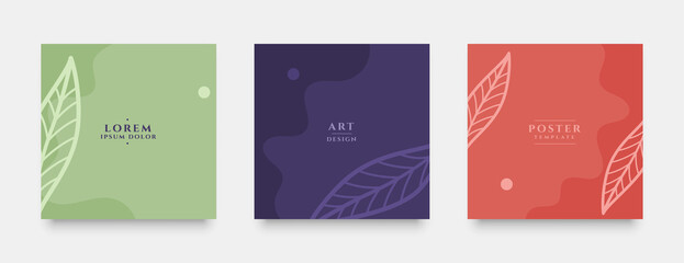 Wall Mural - set of fluid minimal style social media card banners with leaf design