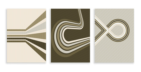 Wall Mural - retro style strip lines flow poster background in set of three