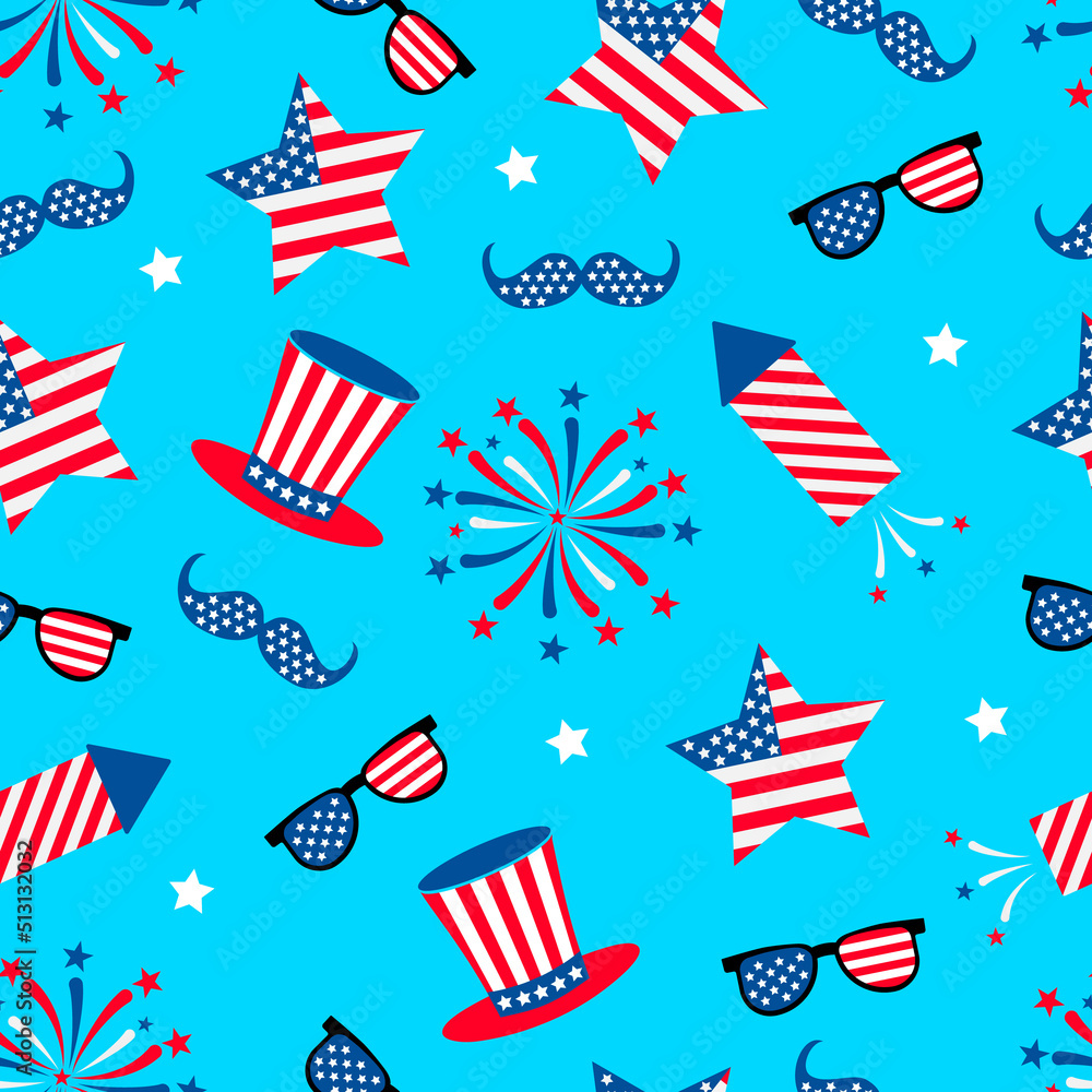 American patriotic seamless pattern. Fourth of July traditional ...