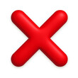 Red cancel cross mark icon. 3d realistic design element.