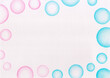 Hand drawn abstract pink blue bubbles painted frame on white paper texture background. Use Canson Fine Face Paper 100 Pounds A5 with Colleen Colored Pencils