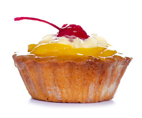 Cherry cake basket on white background isolation