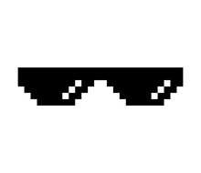 Fun Retro Pixel Sun Glass Icon, Life Style Meme Sunglasses Thug, Vector Illustration