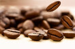roasted coffee beans close up on a light background