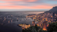 Principality Of Monaco At Sunset On The French Riviera