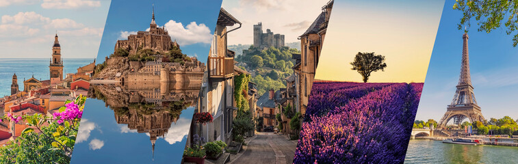 Fototapete - France's famous landmarks collage