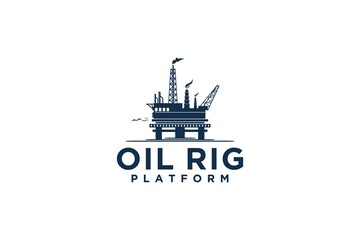 Wall Mural - Offshore oil rig platform logo design  industry emblem badge style circle shape petroleum energy