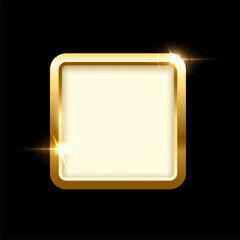 Wall Mural - 3d plate button of square shape with golden frame, realistic isolated website element
