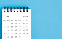 Calendar March 2023 On A Blue Background