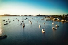 Mesmerizing Seascape View With Recreational Boats And Yachts  In Tascott Waterfront NSW Australia