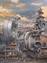 Painting Of Old Rusty Engine