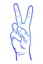 Victory Hand Sign Vector Illustration - Hand Drawn - Out Line
