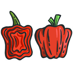 Wall Mural - Orange Bell Pepper and half icon in a flat design on a white background