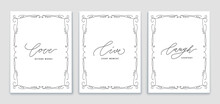 Live Laugh Love Frames Collection. Hand Drawn Lettering Posters With Love Beyond Words, Live Every Moment And Laugh Text. Positive Motivation Vector Set