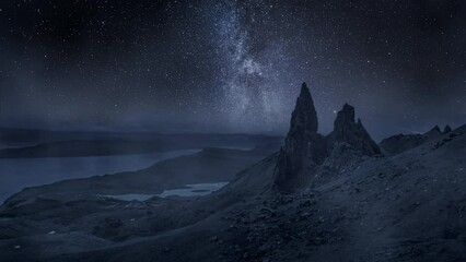 Wall Mural - old man of storr and milky way, scotland, timelapse