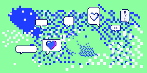 Aufkleber - Trendy vaporwave background with pixel art chaotic composition. Concept of a glitchy computer screen.