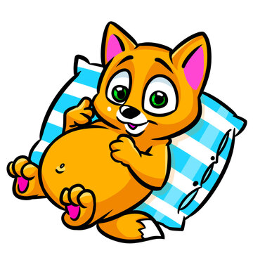 Ginger cat rest pillow animal character clipart cartoon illustration