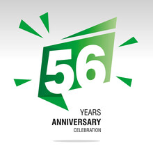 56 Years Anniversary Celebration Modern Origami Speech Logo Icon Green White Vector