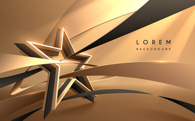 Wall Mural - black and gold star shape with ribbons