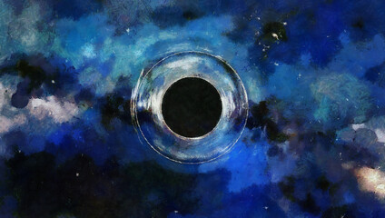Wall Mural - Black hole watercolor illustration. Space galaxy background