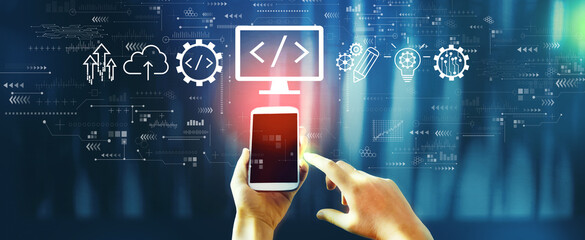 Web development concept with person using a smartphone