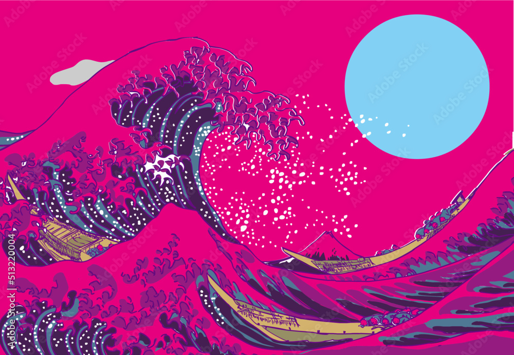 Vector sketch from the big japanese tsunami in pop art, Hokusai
