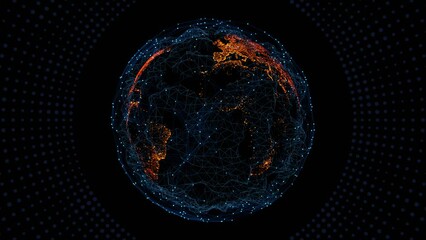 Wall Mural - Tech earth globalization in 3d animation. Global Business dots on rotating planet.