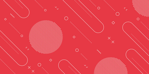 Wall Mural - Modern Abstract Background with Retro Memphis Elements and Red Pastel Color