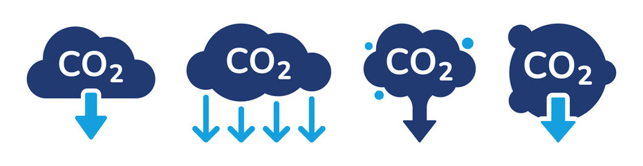 Cloud co2 symbol with down arrow vector icon set illustration.