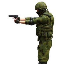 Soldier With A Handgun Isolated White Background 3d Illustration