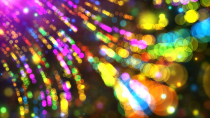 Wall Mural - Abstract colorful motion glow circle de-focus light trail with multi-color particles background.