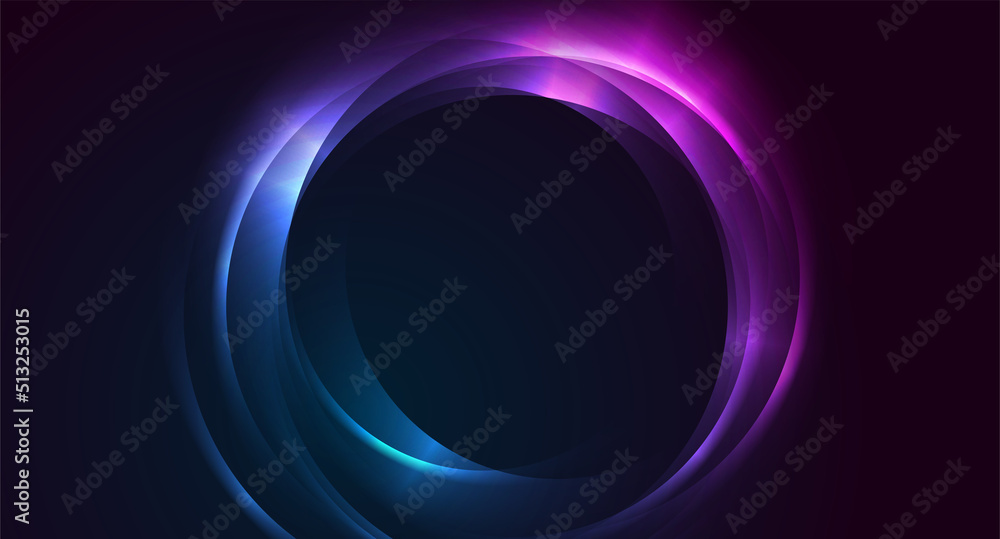 Blue and purple neon glowing glossy circles abstract background. Vector ...