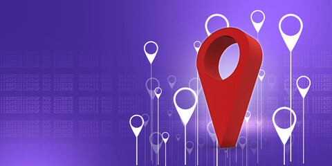 Sticker - 3d rendering Red map pointer