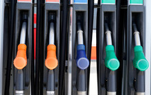 Fuel Pumps Station Close Up Gasoline Dispenser Gas Station With Colored Petrol Hoses