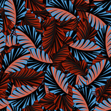 Fashionable, Bright Seamless Background With Tropical Leaves. Pattern For Printing On Material And Paper.